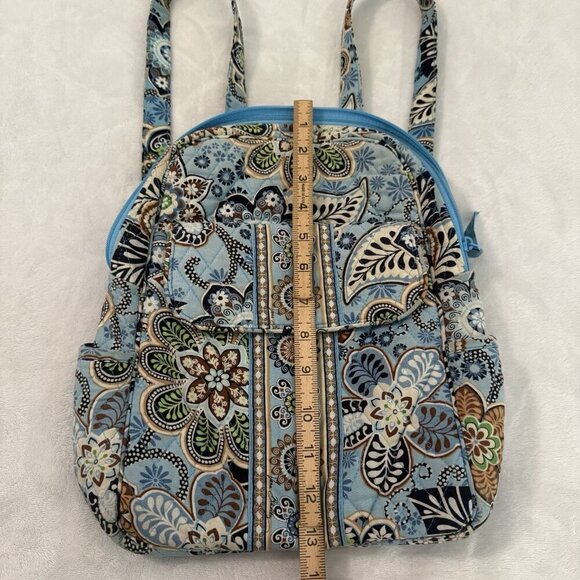Vera Bradley Quilted Small Backpack Magnetic Front Flap Blue Brown Floral Design - Picture 5 of 9